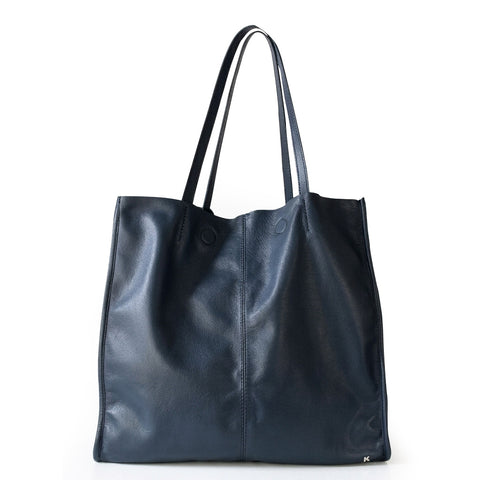 bolsa tote azul marino de piel para oficina Koon Artesanos