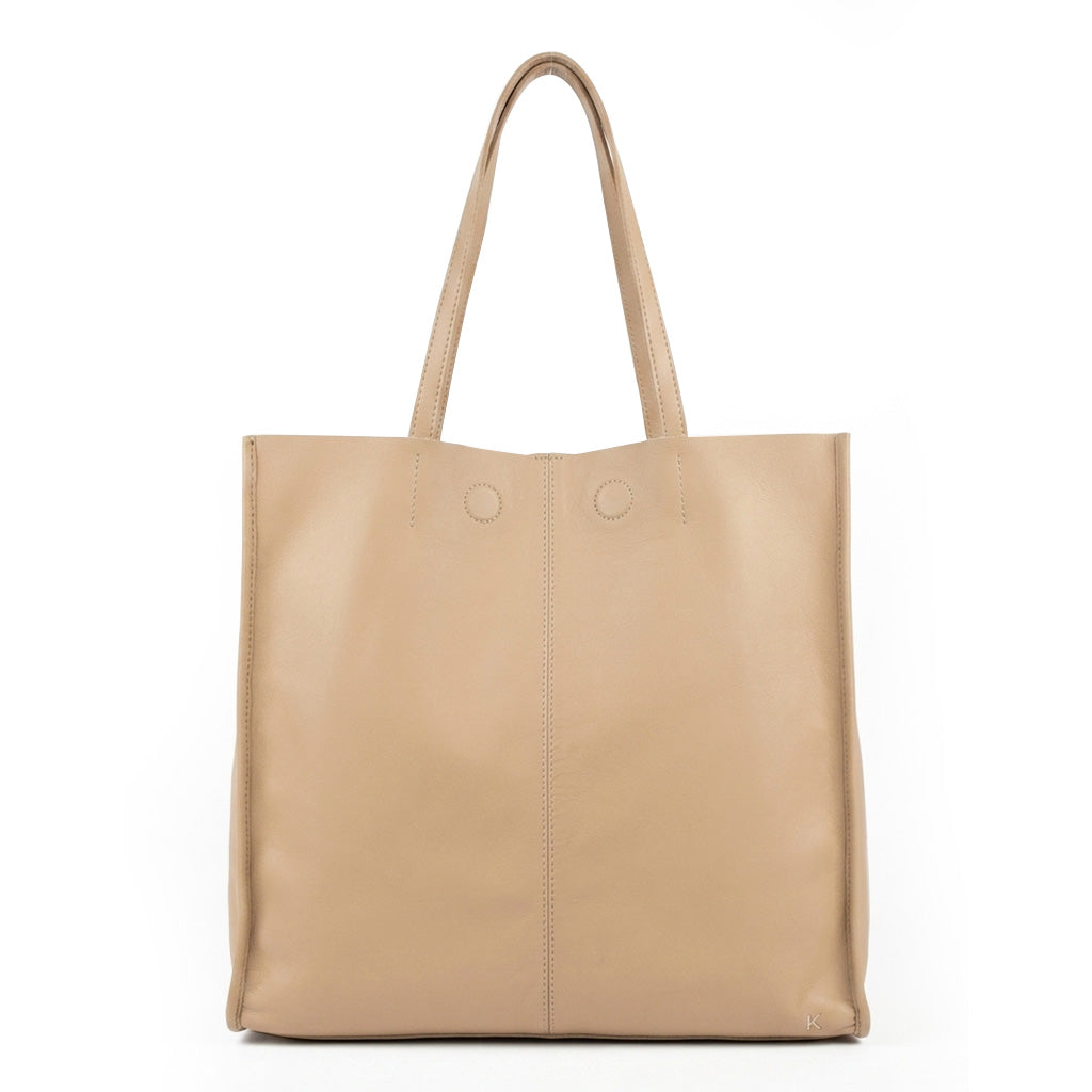 bolsa tote de piel genuina color beige para mujer