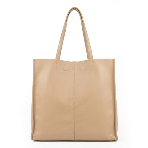 bolsa tote de piel genuina color beige para mujer
