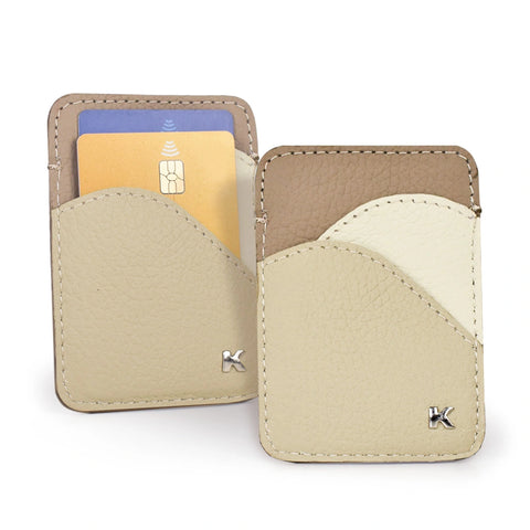 tarjetero de piel genuina para mujer color beige